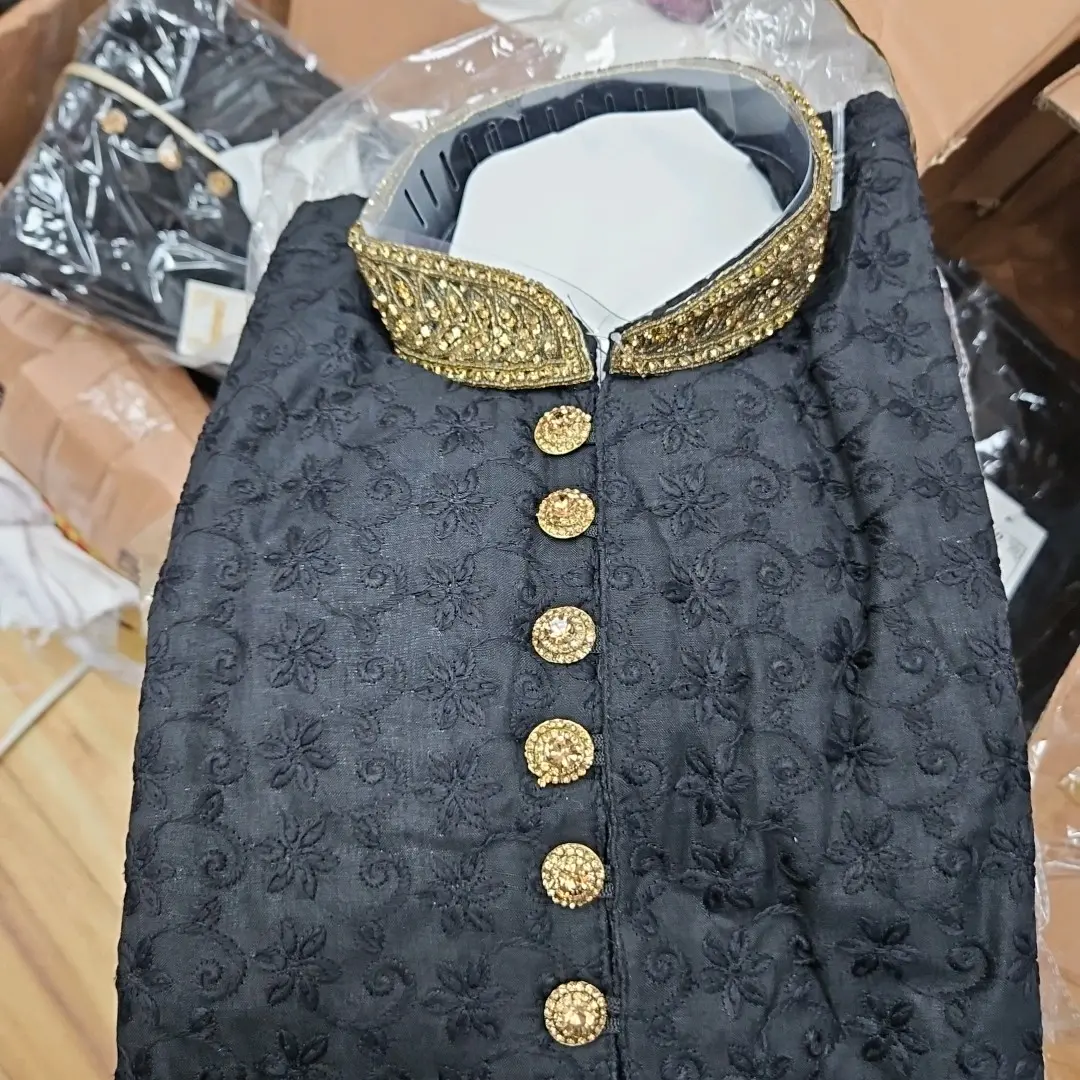 Indian/Pakistani Mens black chicken embroidered 2 pc suits