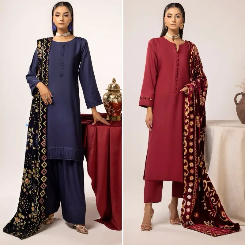 Soft Dhanak kameez with Plachi shawl - Autumn/Winter Collection - Womenswear