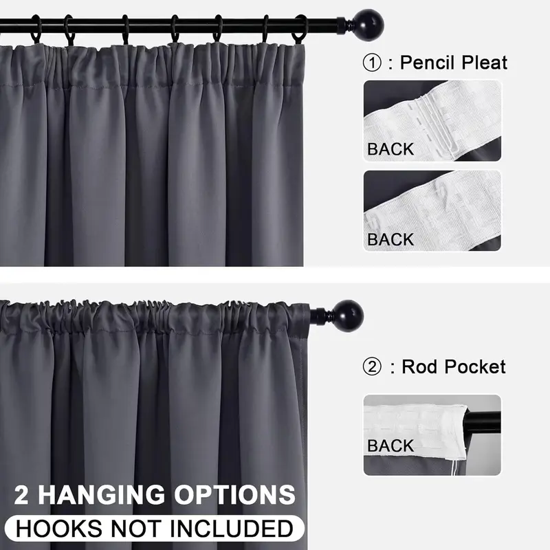 TRAHOO-Dark Grey Curtains Blackout Curtains for Bedroom Thermal Insulated Curtain Pencil Pleat Window Curtains for Living Room with Tiebacks 46 x 90 inch Length, Dark Grey, 2 Panels 3
