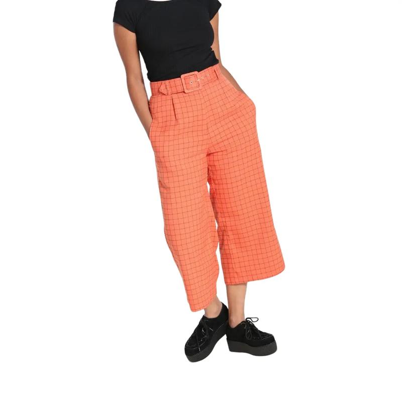 Zora Trousers - Check Pattern, Orange and Black - Perfect for Autumn and Winter Basic Fabric 0