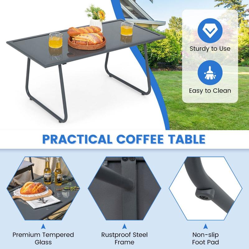 4 Piece Garden Patio Bistro Furniture Set with Loveseat, Coffee Table and 2 Chairs 2