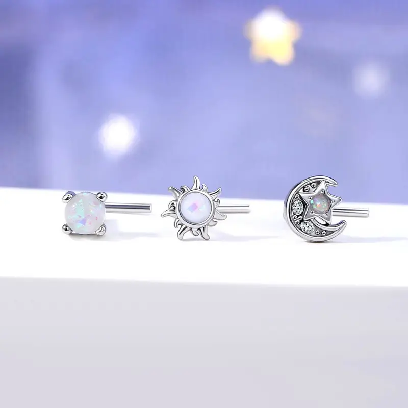 20G 3PCS L-shaped Opal Nose Studs Pack for Women 4