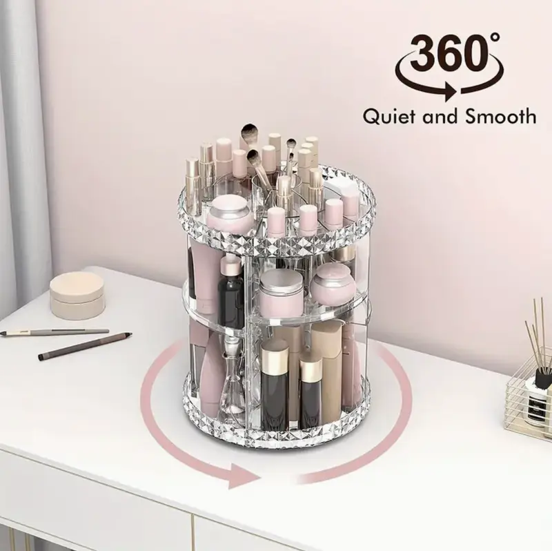 360 Rotating Makeup Organizer Adjustable Layers Makeup Storage Rack for Perfumes Skincare Cosmetic Storage Rack for Bathroom Bedroom Dresser Adjustable Boxes 2