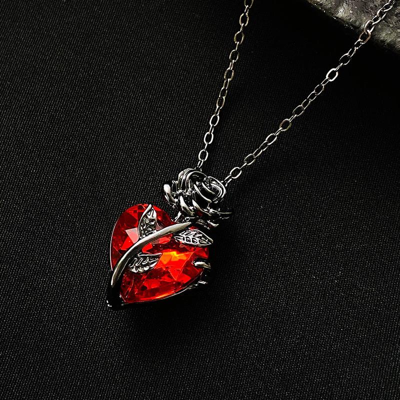 Heart Rose Flower Chain Pendant Necklace 4