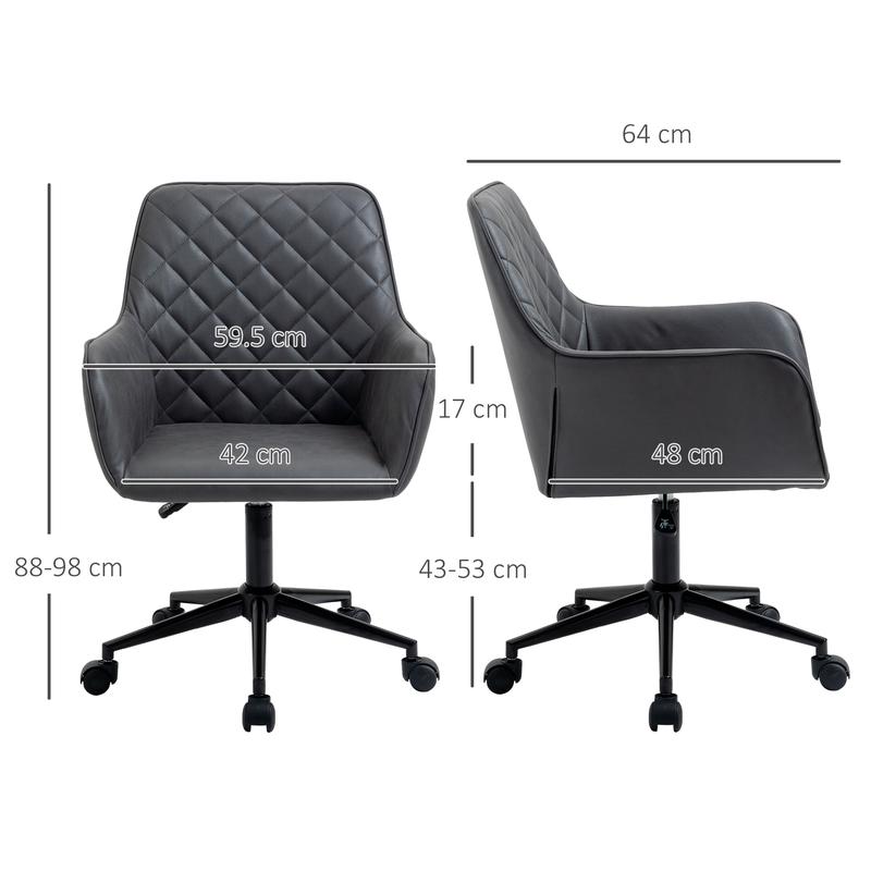 Vinsetto Swivel Office Chair Leather-Feel Fabric Home Study Leisure with Wheels, Grey 2