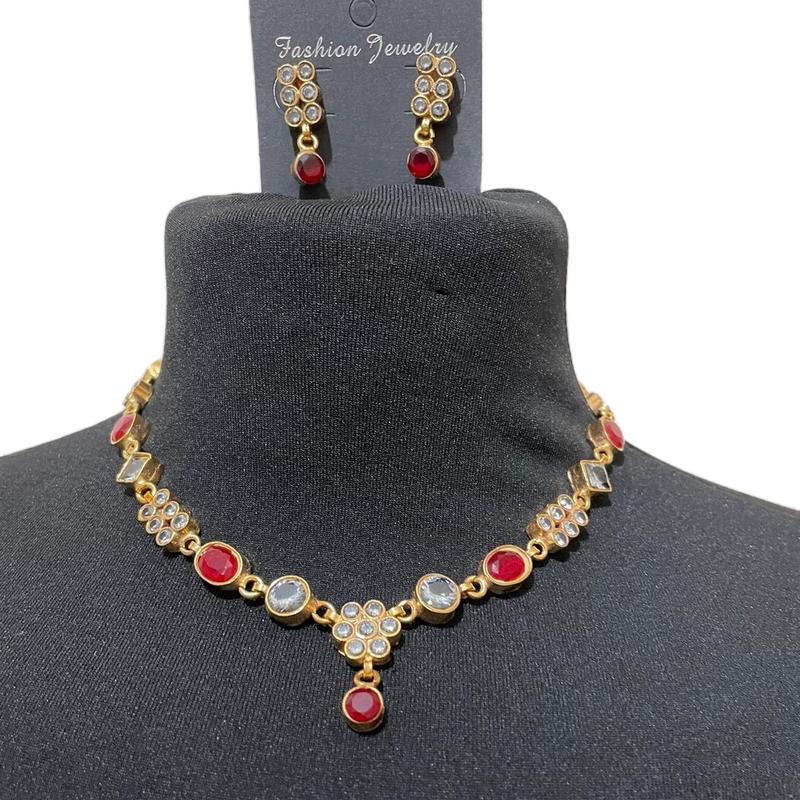 Pakiatani/Indian Kundan Necklace Set with Ruby Stones for Women 0