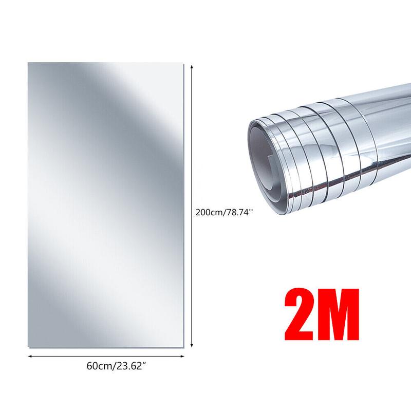 2m Large Mirror Wall Sticker Roll Self Adhesive Bathroom Room DIY Decor Stick On 8