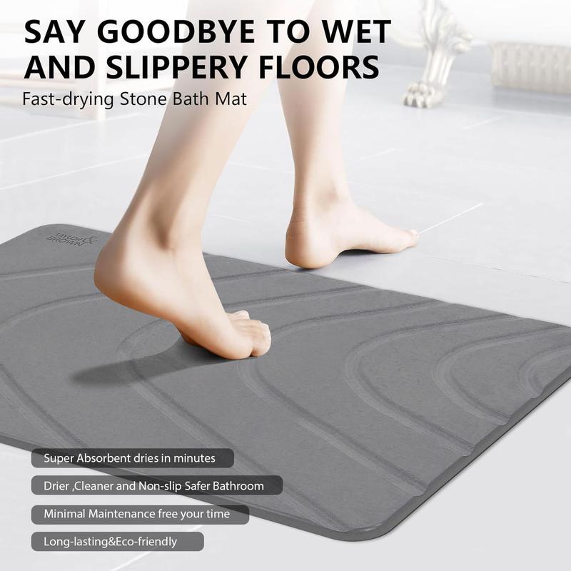 Stone Bath Mat Diatomaceous Earth Bathroom Shower Wudu Floor Mat Non-Slip Super Absorbent Quick Dry Floor Kitchen Anti Mould Antibacterial Natural Easy to Clean 60x39cm 3