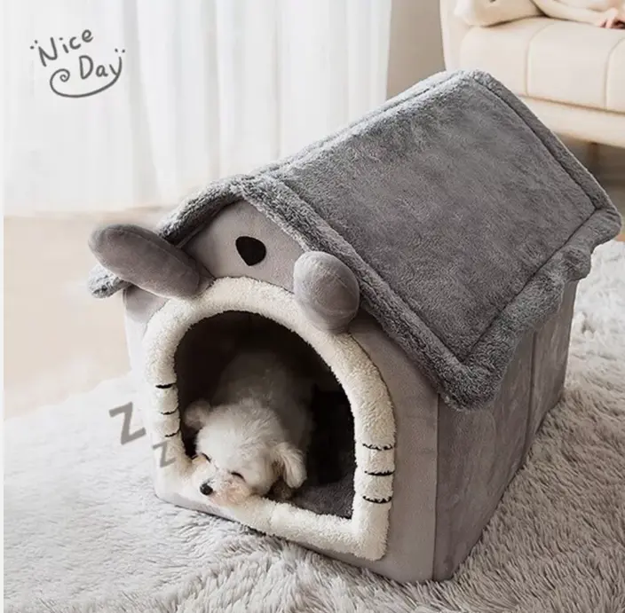 Pet Cat Kitten Dog Beds Igloo Fleece Bed Pyramid Cozy Washable Warm House Cave 2