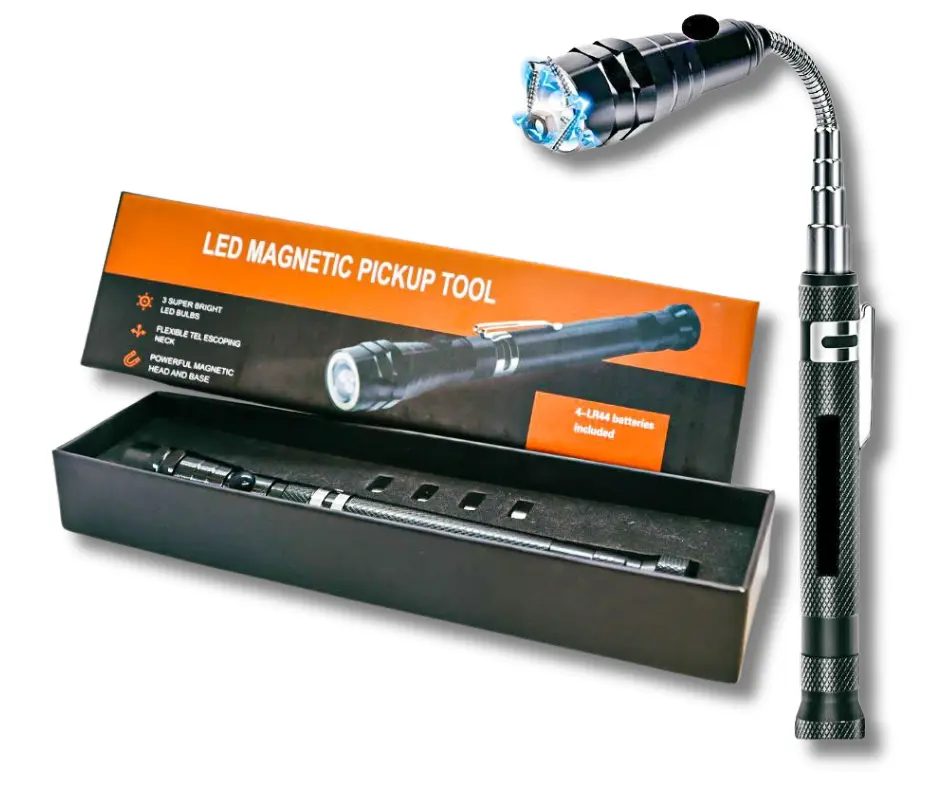 Magnetic Pick Up Tool - Telescopic Magnetic Flashlight - Tools with 3 LED Lights and Extendable Neck up to 22 Inches - Gifts for Dad, Husband, Truck Driver, Handy Men or Women