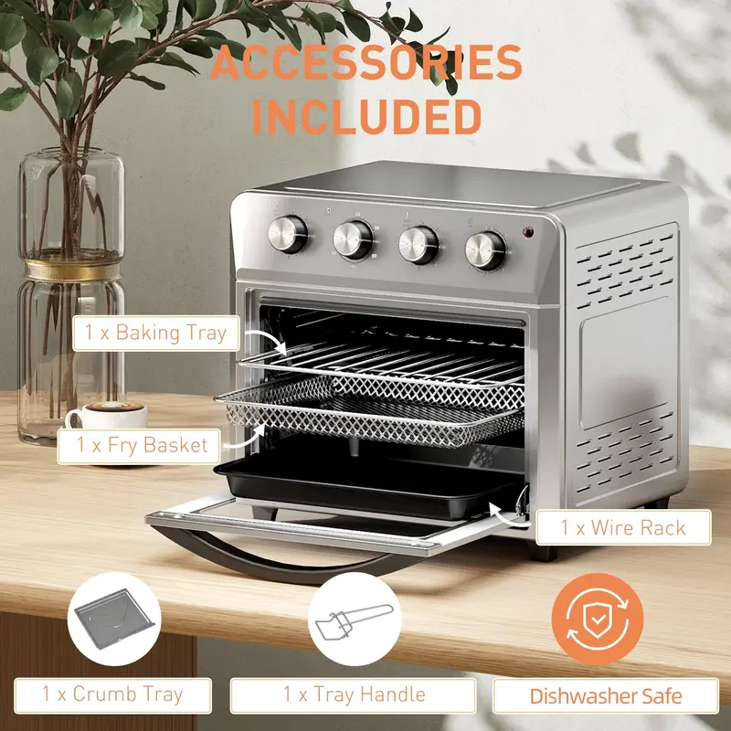 24L Silver Air Fryer Oven 1600W Oil Free Cooking with Timer Touch Screen by HOMCOM 7