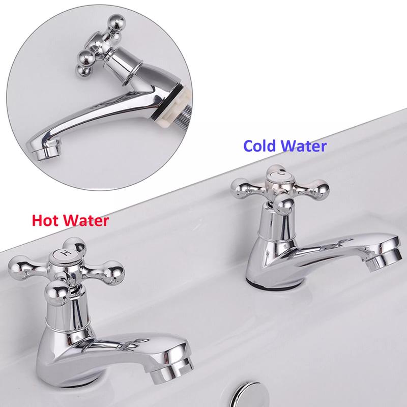2X Twin Taps Set Hot and Cold for Traditional Bathroom Basin Sink in UK 5