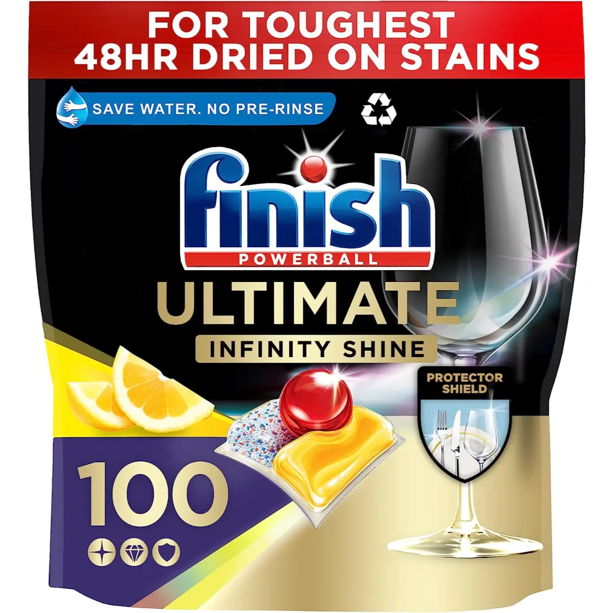 Finish Ultimate Infinity Shine Dishwasher Tablets Bulk, Scent : Lemon, Size : 100 Dishwasher tabs