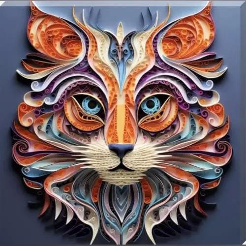 Quilling Effect Cat Alternative Canvas Wall Art 16" x 16"