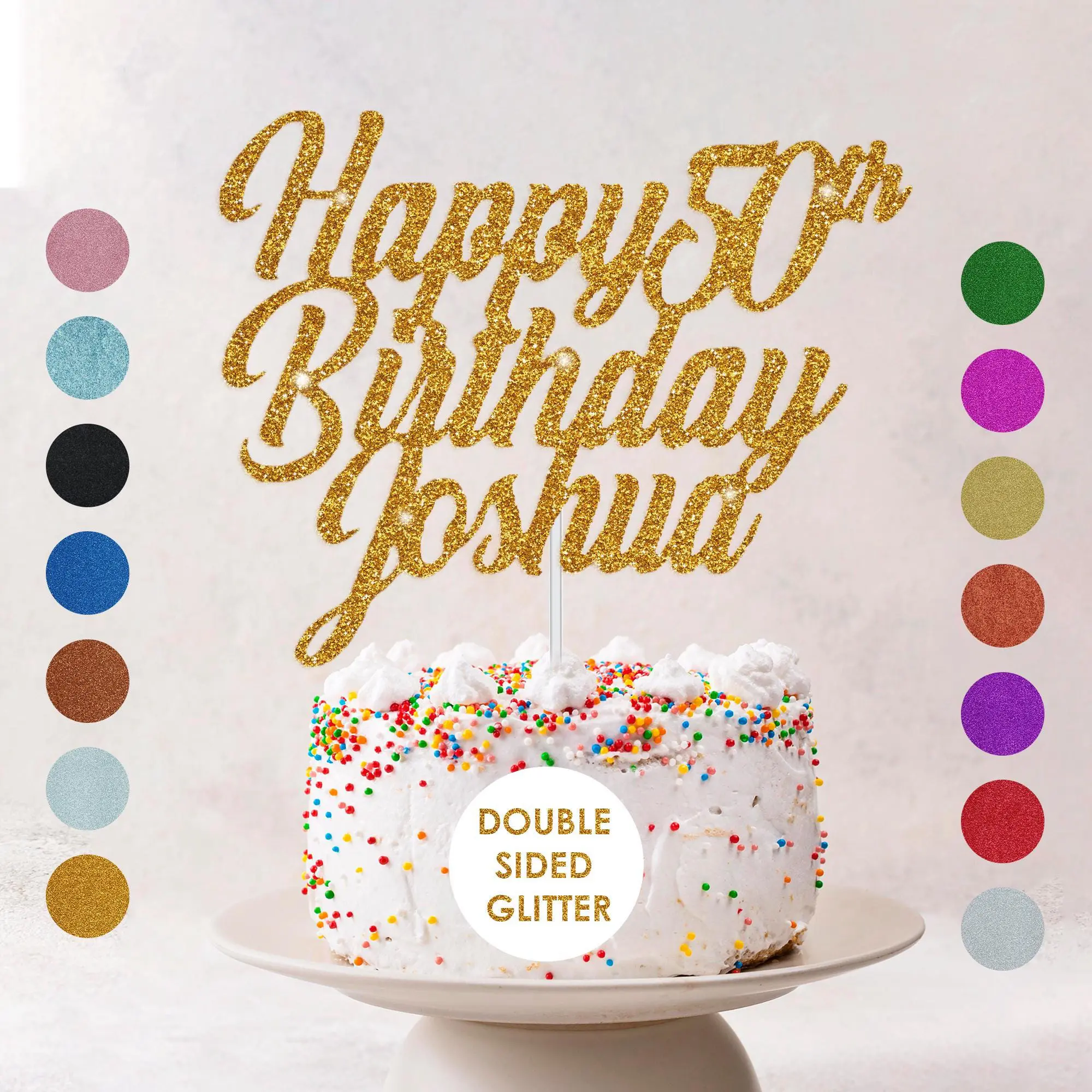 Personalised Happy Birthday Cake Topper Custom Cake Decoration with Any Name Age MultiColored Glitter Cake Topper 16th 18th 21st 30th 60th