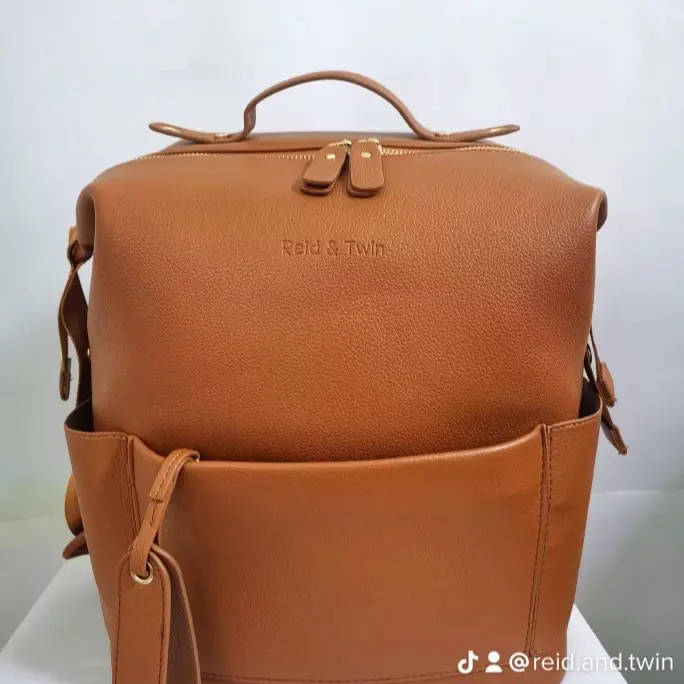 Premium Vegan Leather Changing Backpack with Reid & Twin mat and wipe pouch, Gold YKK Zips, Large Capacity Diaper Bag for Baby with Insulated Pockets and Pram Clips 5