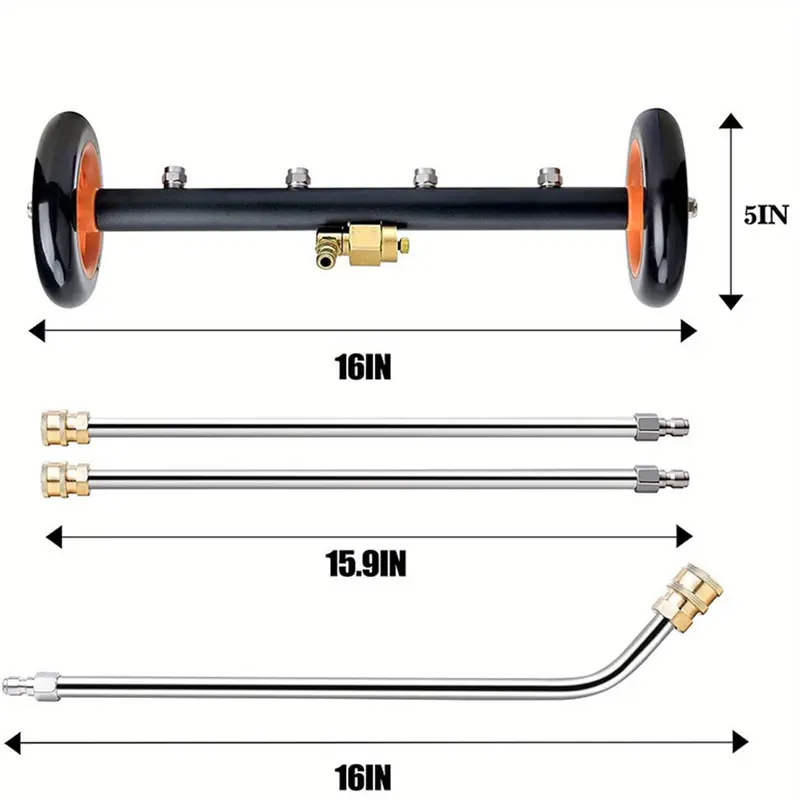2-in-1 Pressure Washer Undercarriage Cleaner Water Broom, 16" Surface Cleaner Power Washer Attachment with 4 Nozzles 3 Extension Rods and QC Pivot Coupler, 4000 PSI 40cm 1