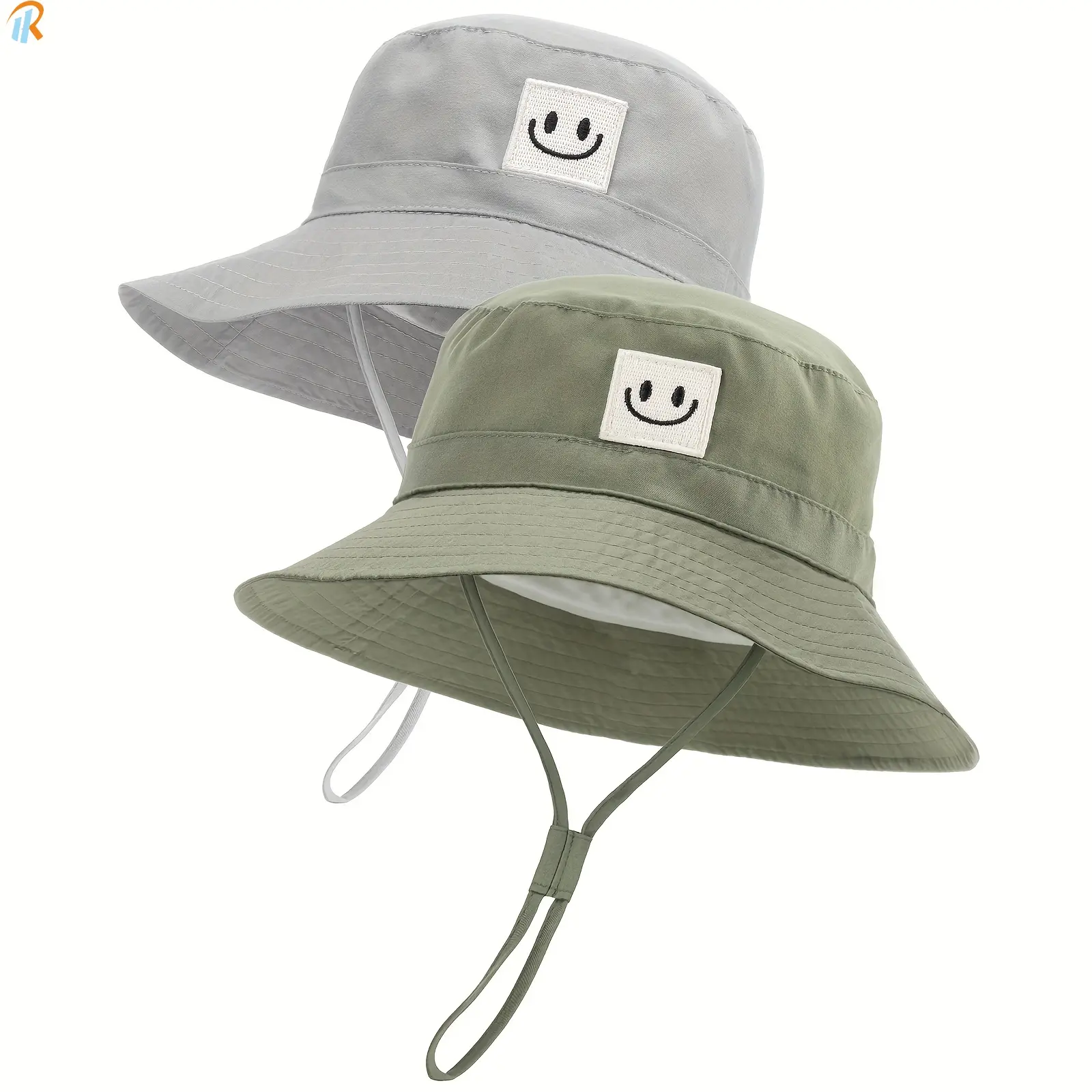 MILAN GOLD 2pcs of Wide Brim Smile Face Toddler Bucket Hats - Perfect Sun Hats for Boys and Girls in Summer. Great for Beach and Outdoor Activities