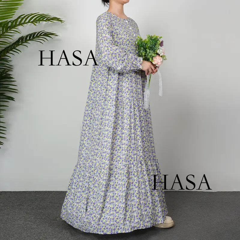 HS0620 HASA SERIES Rayon Long Dress Flower Design plain minimalist 5