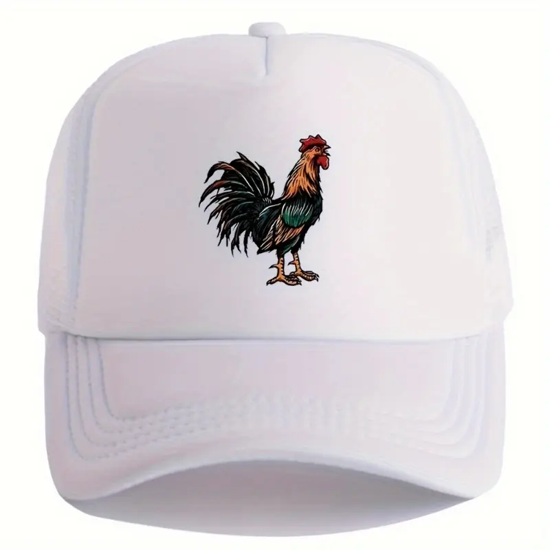 Cool Hippie Curved Brim Baseball Cap, Rooster Print Breathable Mesh Trucker Hat, Snapback Hat For Casual Leisure Outdoor Sports Christmas Gift 3