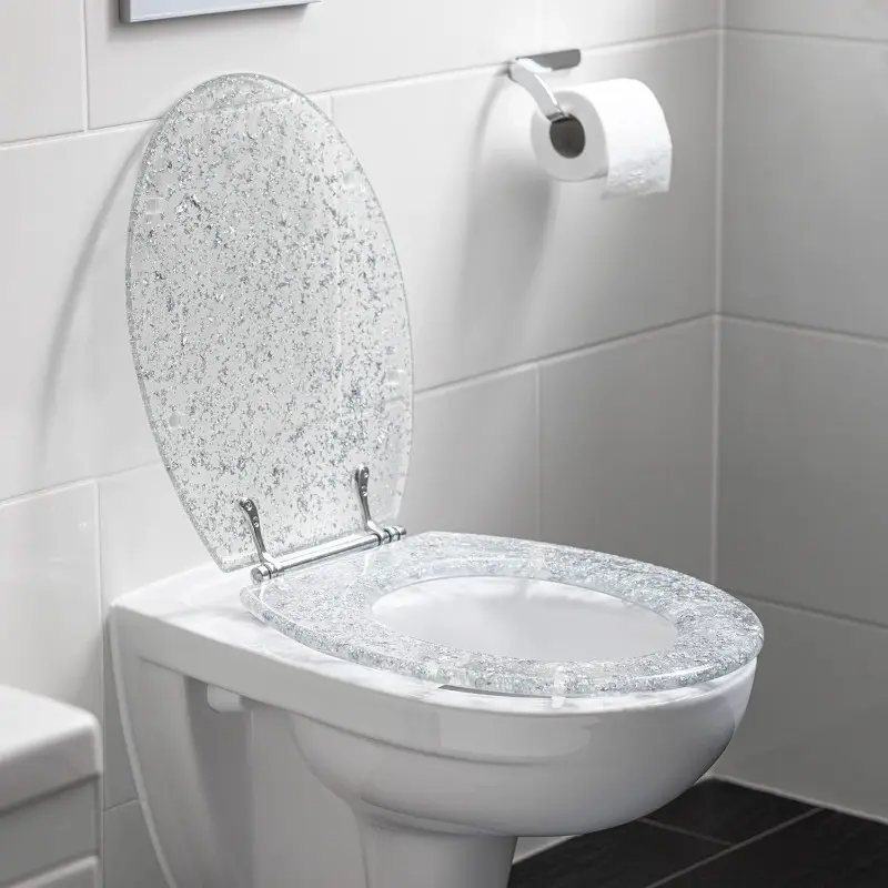 with shiny silver glitter - toilet seat with shiny glitter/chrome hinges 1