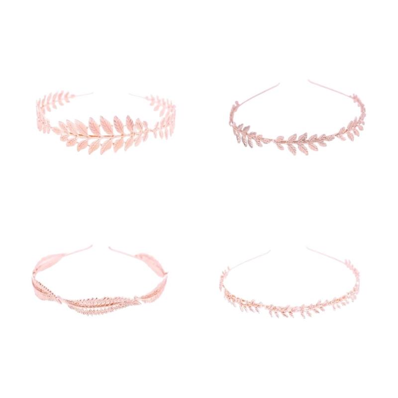 Goddess Rose Gold Leaf Band Headband Hair Piece Crown for Women - Elegant Metal Design 0