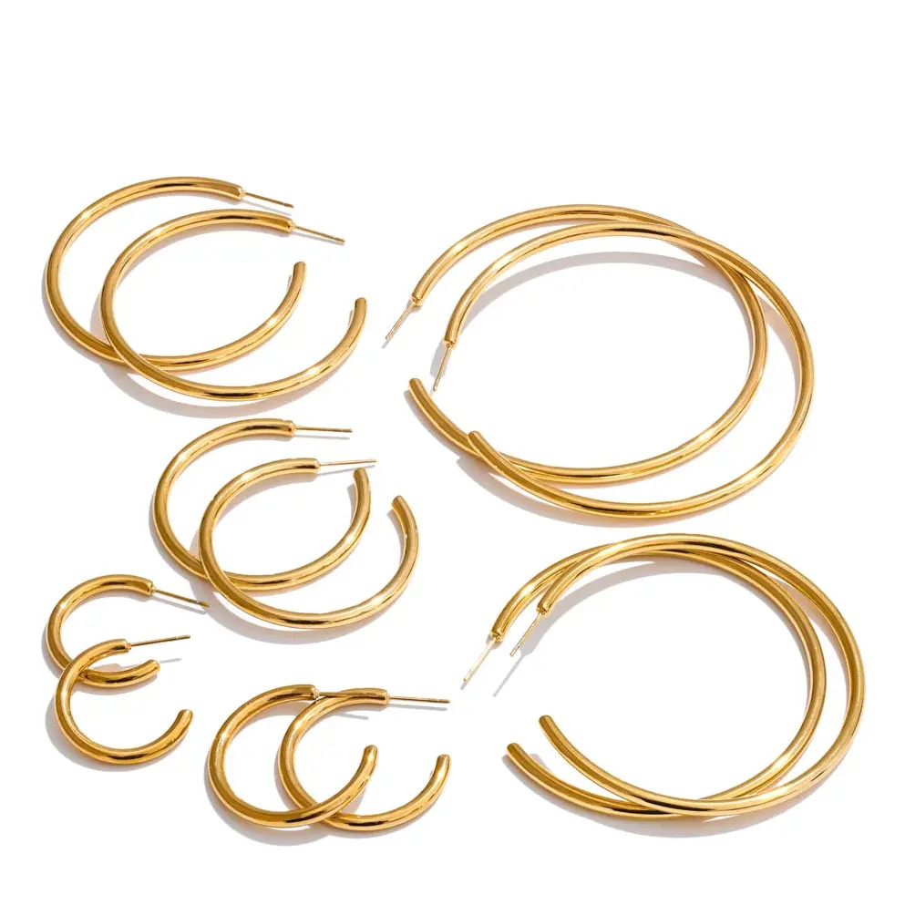 C-Shape Round Daily Hoop Earrings for Women