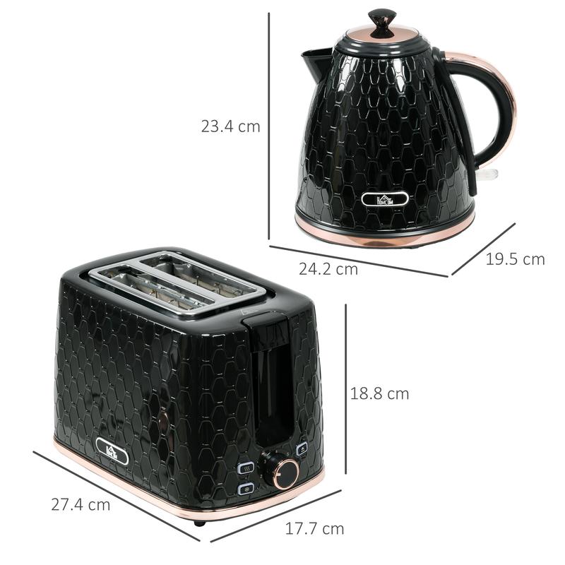 HOMCOM Kettle and Toaster Set, 1.7L 3000W Fast Boil Kettle with Auto Shut Off, 2 Slice Toaster with 7 Level Browning Controls and Crumb Tray, Black 2