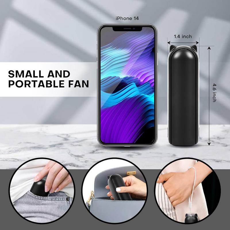 Mini Fan Handheld, 3 Speeds Rechargeable Quiet Mini Handheld Fan[9-15 Working Hours], Portable USB Small Pocket Fan, Personal Fan with Power Bank for Travel, Outdoor or Indoor All Black 4