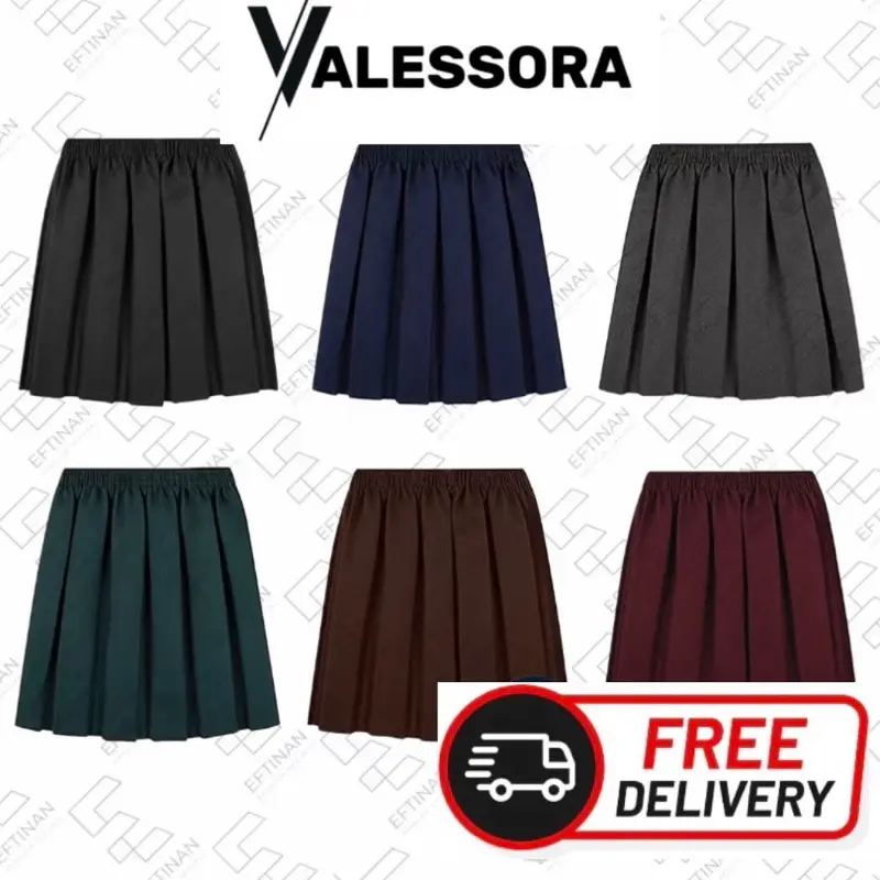 Girls School Uniform Box Pleated Skirt - Elasticated Waist - Back to School UK