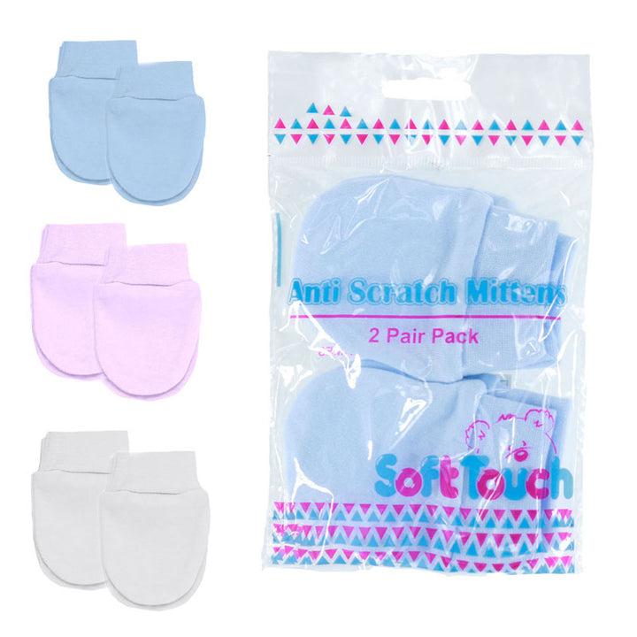 Baby Scratch Mittens Pack of 2 - Soft and Cozy Infant Scratch Mittens for Boys and Girls Pink Blue White 0