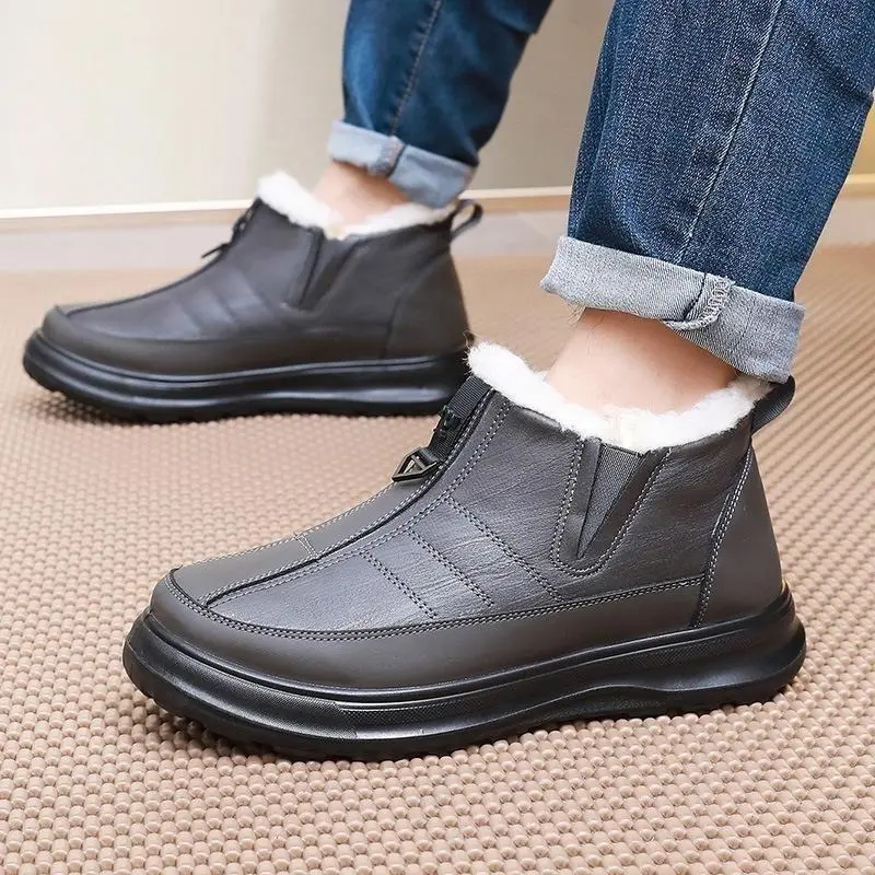 2024 winter new boots cotton shoes snow boots men's piled thickened cotton shoes one pedal waterproof non-slip warm shoes Footwear Boy 3