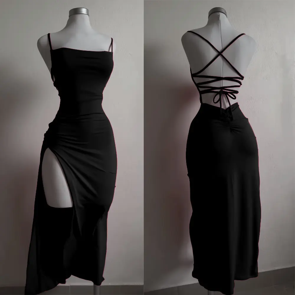 Sexy backless lace up long dress women split sleepveless bodycon party club evening dresses High Street female midi dresses