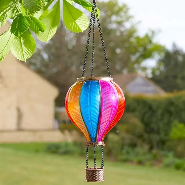 Rainbow Flaming Balloon Smart Solar Powered Hanging Lantern LED Flickering Flame Light