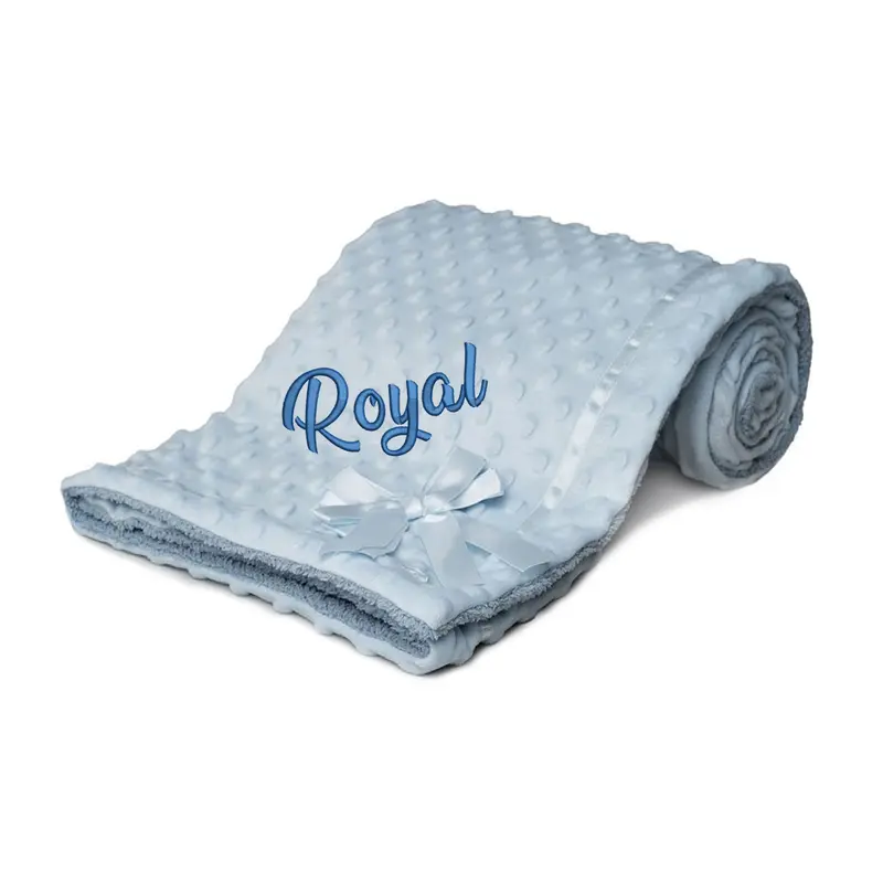 Royal Icon - Personalise Or Plain Baby Blanket Embroidery Name on Soft Dots Blankets Wrap With Bow Gift For Baby Boys Girls Ri242 4