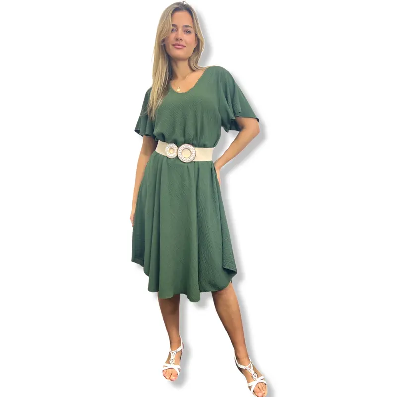 JCUKOUTLET SWING MIDI DRESS LARGE CIRCLE HEM V-NECK FLUTTER SLEEVES LADISE FASHION SUMMER DRESS RELAXING FIT ONE SIZE FITS ALL 10-22 PLUS SIZE MIDI DRESS 4