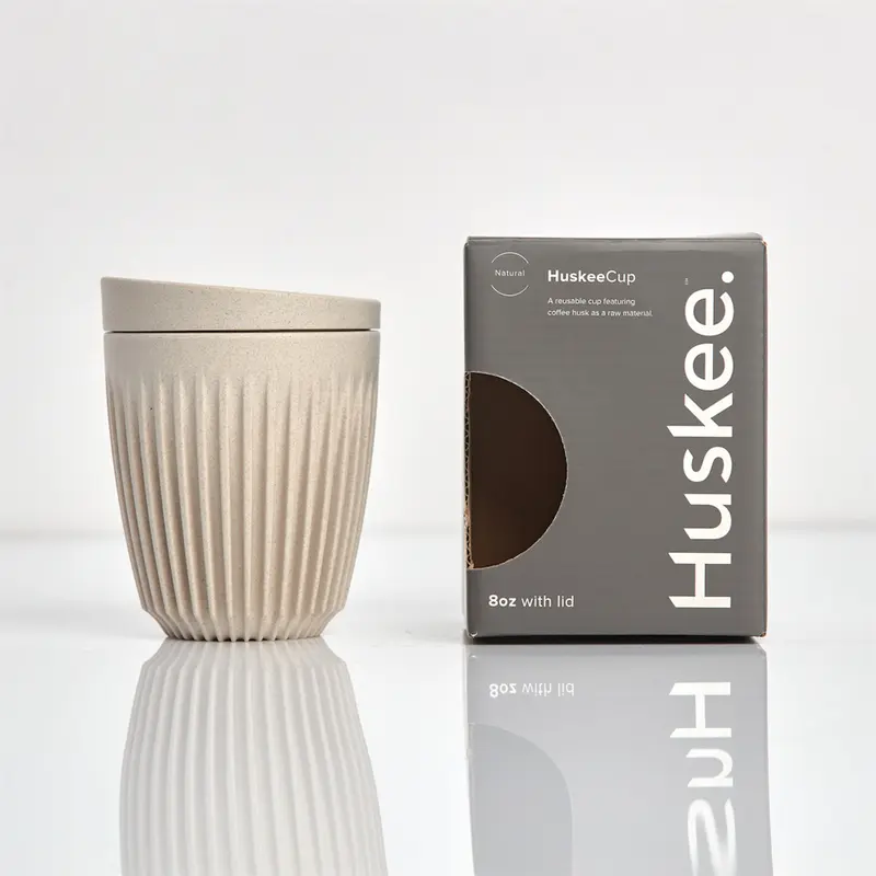 HUSKEE Coffee Cup with Lid 8 oz Natural Coffee Mug Tumbler for Car Home Office work Gym Beverage Drinkware Portable Reusable Washable 0