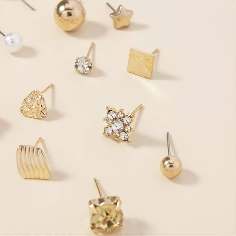 30 Pairs x Alloy Full Rhinestones Love Round Faux Pearl Letter Stud Earrings Set 4