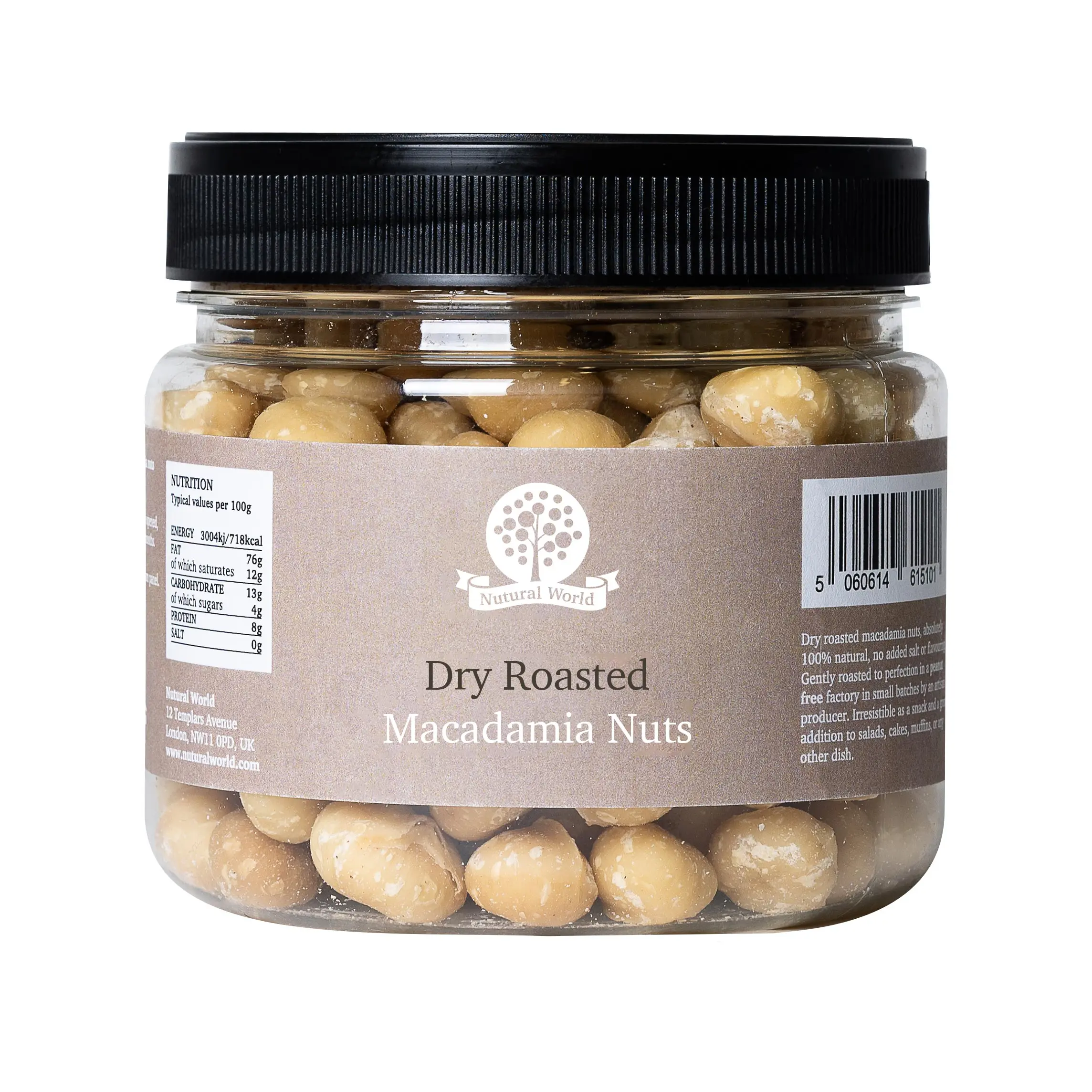 Nutural World - Dry Roasted Macadamia Nuts - Unsalted (500g) Snack