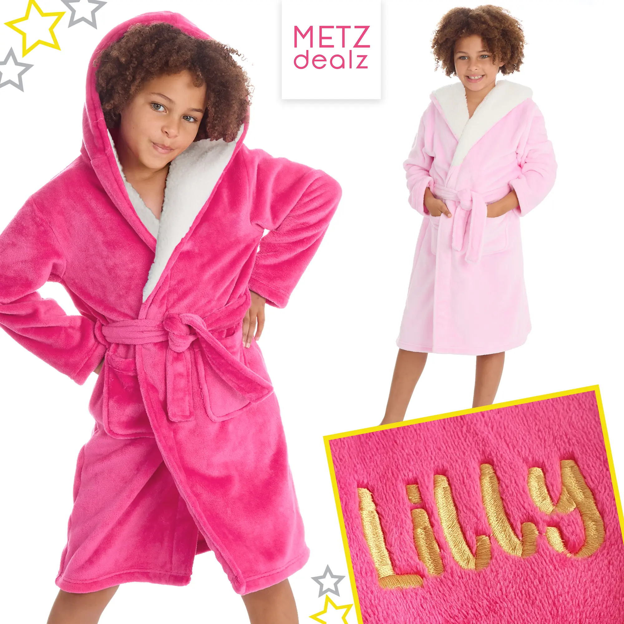 Personalised Kids Girls Dressing Gown Embroidered Robe Sherpa Lined Hood Named Loungewear Personalized Bathrobe Pink Housecoat Gift Present 4-13 Years