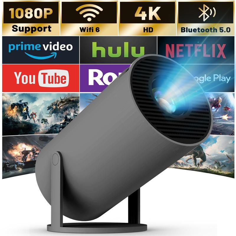 with WIFI 6 and Bluetooth, 4K 1080P Support Portable 180° Rotatable 130'' Screen Movie Auto Keystone Compatible for Laptop, PC, Smartphone mini projector 0