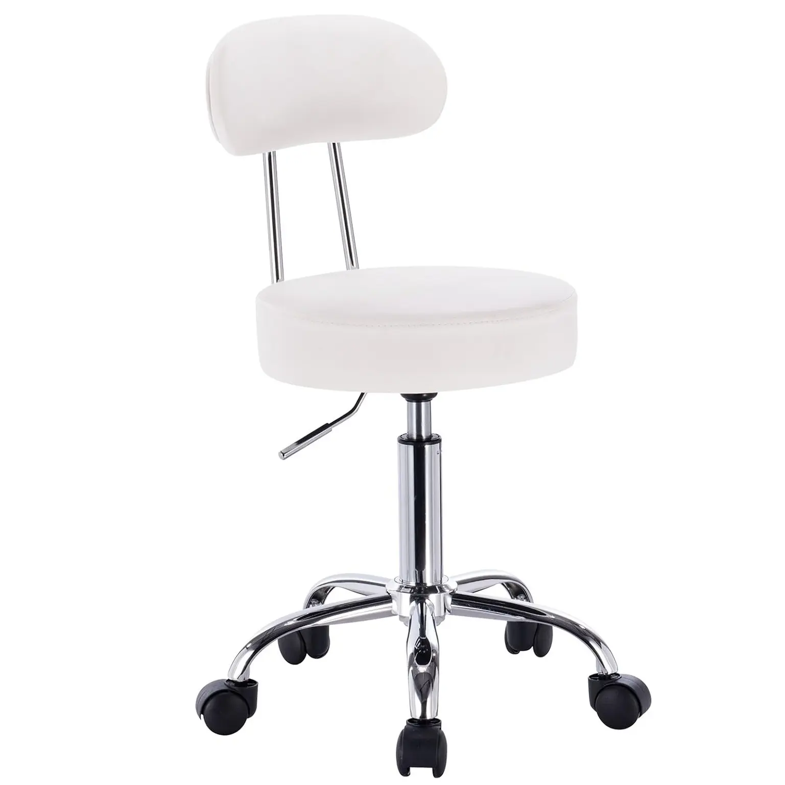 WOLTU Faux Leather Gas Lift Swivel Chair Stool White Swivel Working Chair with Back for Office Computer Lounge Dinning Pub Gas Strut Adjustable 47-59x35x35cm, BH34ws-1