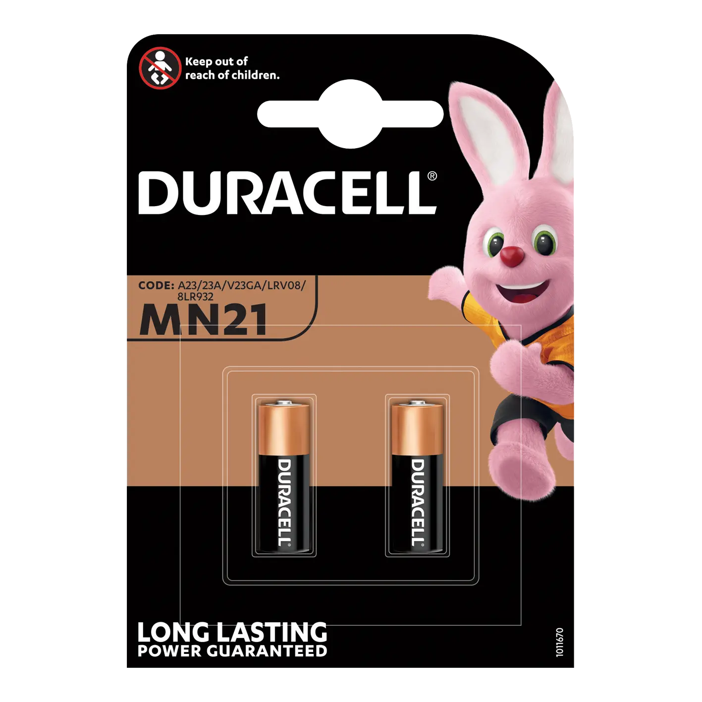 Duracell Specialty Alkaline MN21 Battery 12V pack of 2 (A23 / 23A / V23GA / LRV08 / 8LR932) designed for use in remote controls wireless doorbells and security systems