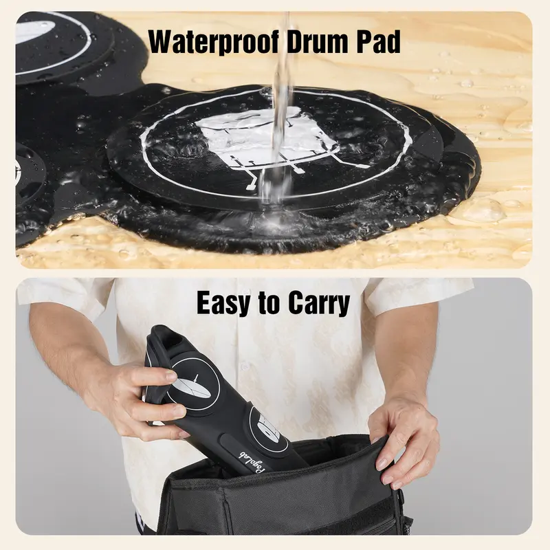 POGOLAB Roll up Drum Mat, 7 Pads Electric Drum Kit, Portable Digital Drum Practice Pad with Dual Stereo Speakers/Drumsticks/Earphone Slot, 10 Hour runtime, Christmas Birthday Gift for Kid Beginner 4