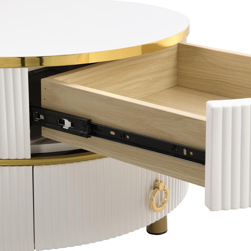 2024 High Quanlity 2-in-1 round MDF coffee table with 1 high-gloss table top and 1 side table with brown tempered glass tabletop, living room coffee table set with 2 drawers, 70*70*45 + 50*50*40 cm  Modern Furniture Coffee Table for Living Room 7