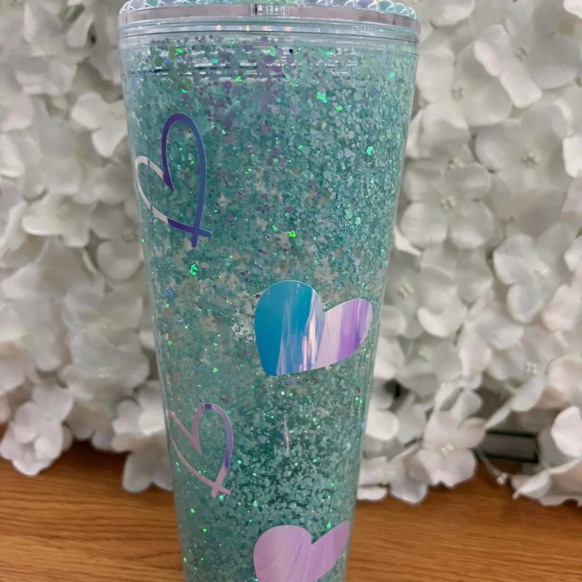 24oz snowglobe tumbler with rhinestone/pearl lid