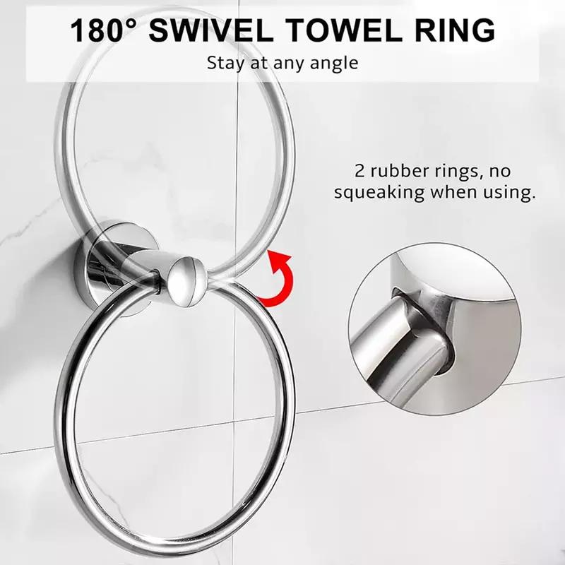 Stainless Steel Toilet Roll Holder and Towel Ring Set Bathroom Wall Mounted UK 3