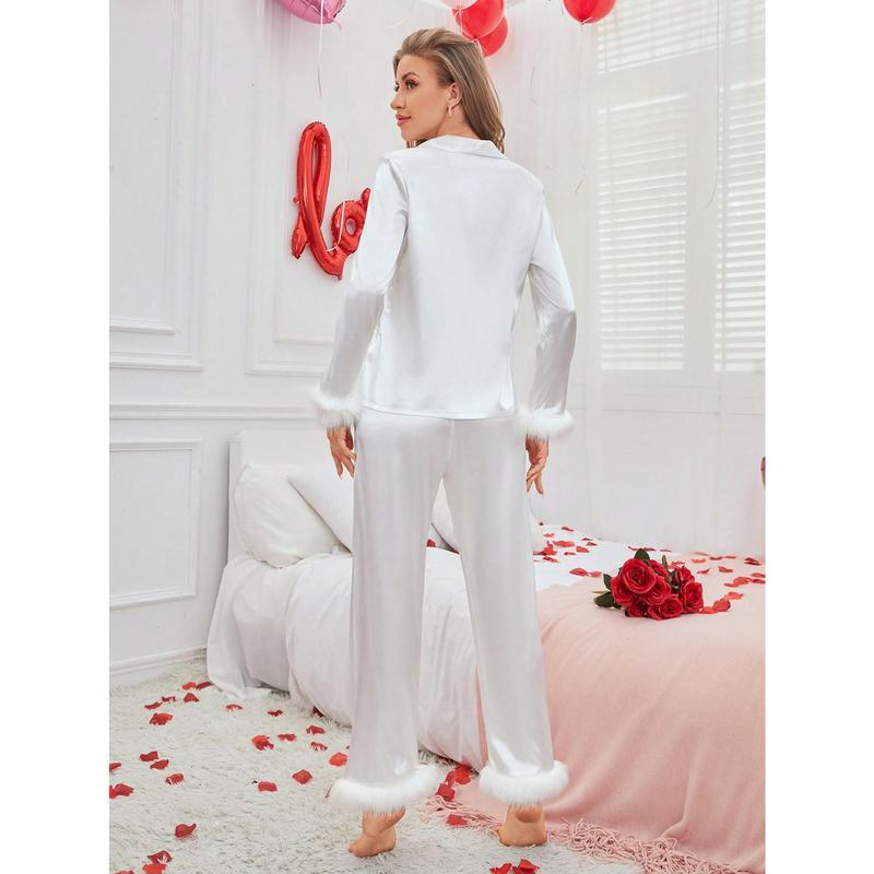 2025 New Women's Satin Plush Patchwork Pajama Set Valentine's Day 7