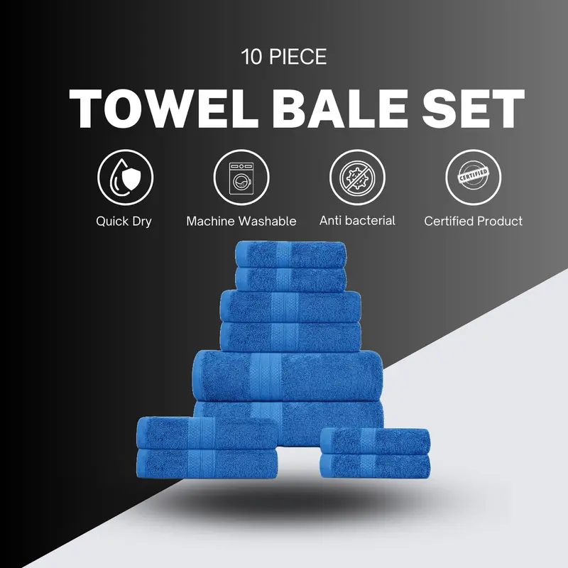 Luxury Towels 10 Pc Towel Sets 2 bath towels, 4 hand towels & 4 face towels - 500 GSM Towel Bale 100% Cotton Towels - Super Absorbent Quick Dry Towel Unisex set 4