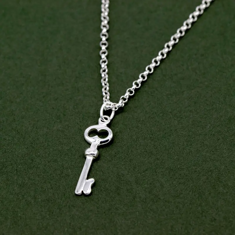Genuine 925 Sterling Silver Key Pendant Necklace on Rolo Chain 16"-24" 3
